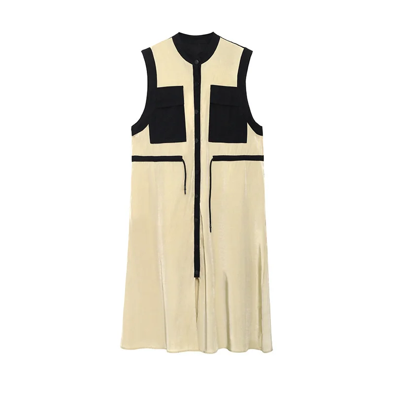 

QING MO Street Trend Sleeveless Dress 2021 Summer New Women Loose Large Size Pocket Splicing Fashion Casual Dress Black ZWL141