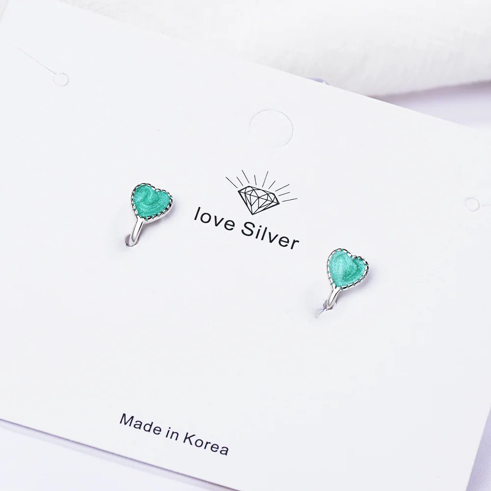 Модные детские 925 Серебряные розовые зеленые эмалевые милые серьги-клипсы в