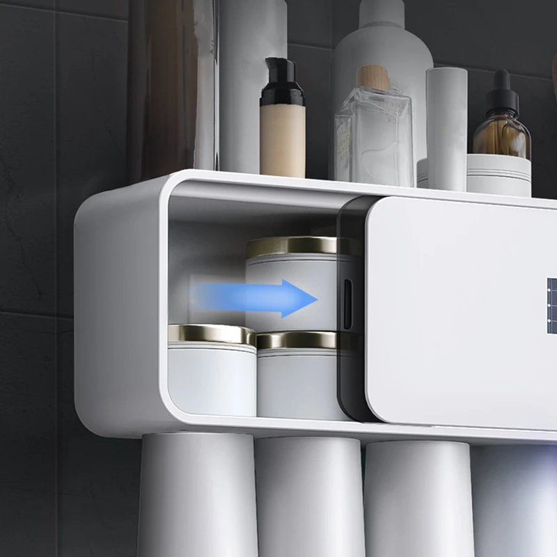 

Wall Mount ligent Toothbrush Disinfector Free Punch Ultraviolet Toothbrush Holder Cups Hanging Rack Bathroom Shelf