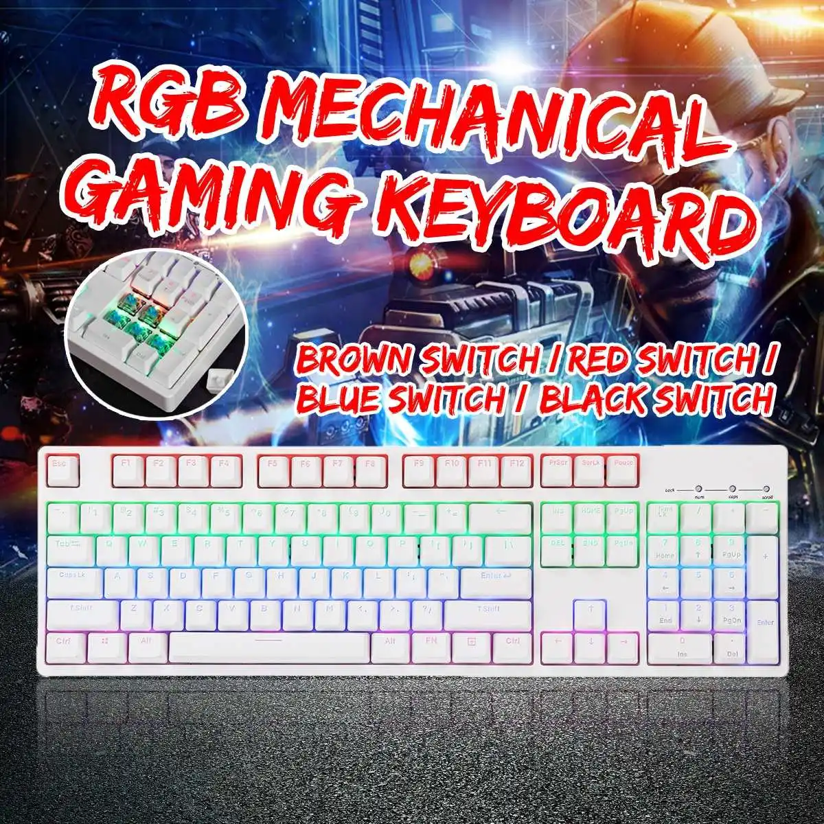 Белый 104 ключ NKRO USB Проводная RGB подсветка переключатель Gateron PBT двойная съемка клавиатуры Механическая игровая клавиатура
