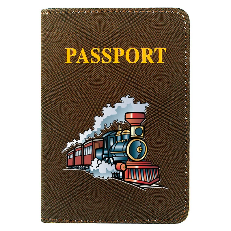 

Classic Steampunk Train Printing Women Men Passport Cover Pu Leather Travel ID Credit Card Holder Pocket Wallet Bags