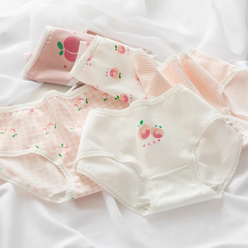 

CHAOZHU Lolita студенческие Хлопковые вязаные трусы 100% классическое милое мультяшное Персиковое Розовое женское нижнее белье трусы