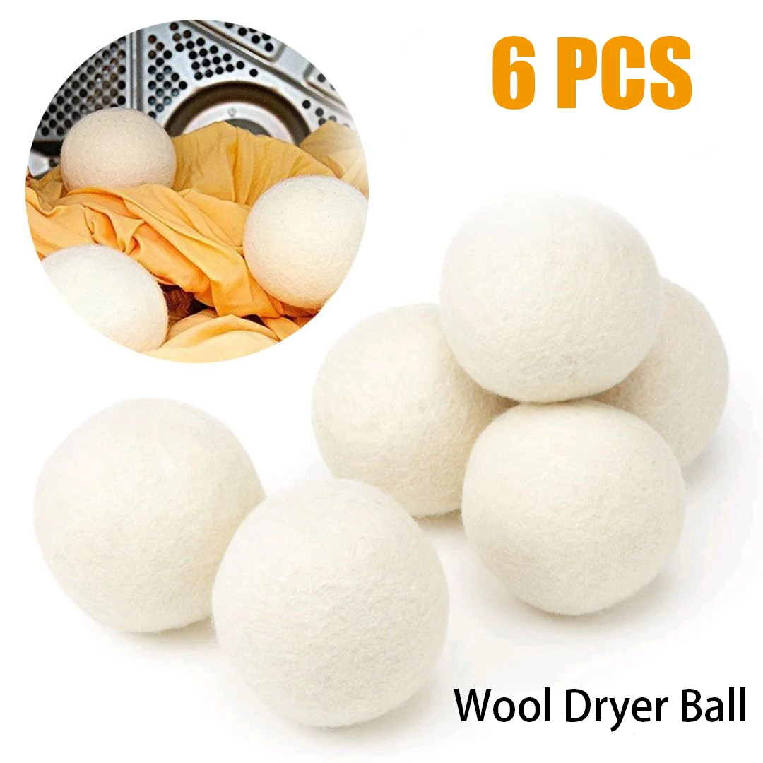 New 6Pcs Wool Dryer Balls Laundry Balls Reusable Natural Organic Laundry Fabric Softener Ball 5cm Home Washing Balls Wool Dryer
