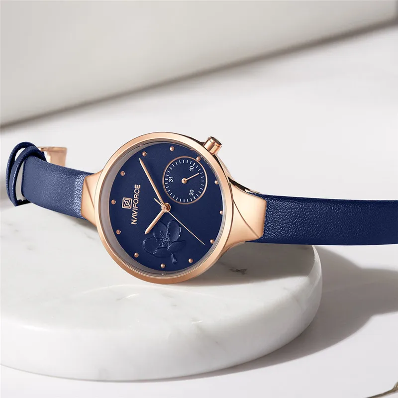 Часы наручные NAVIFORCE женские с браслетом из натуральной кожи модные брендовые