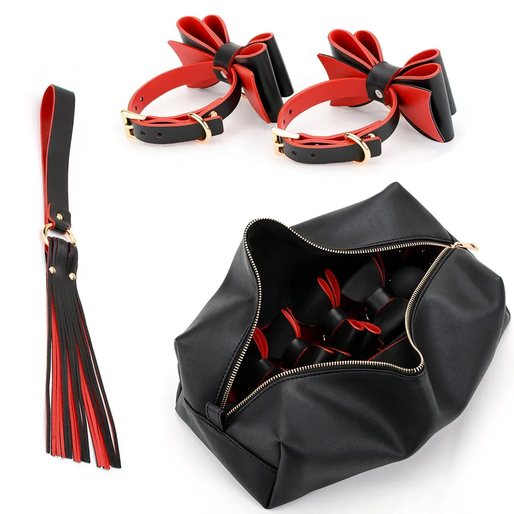 Искусственная кожа BDSM комплект Секс-игрушки для пары воротник наручники кнут