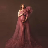 elegant one shoulder tulle maternity dresses see through sexy women tulle maternity dressing gowns for photography