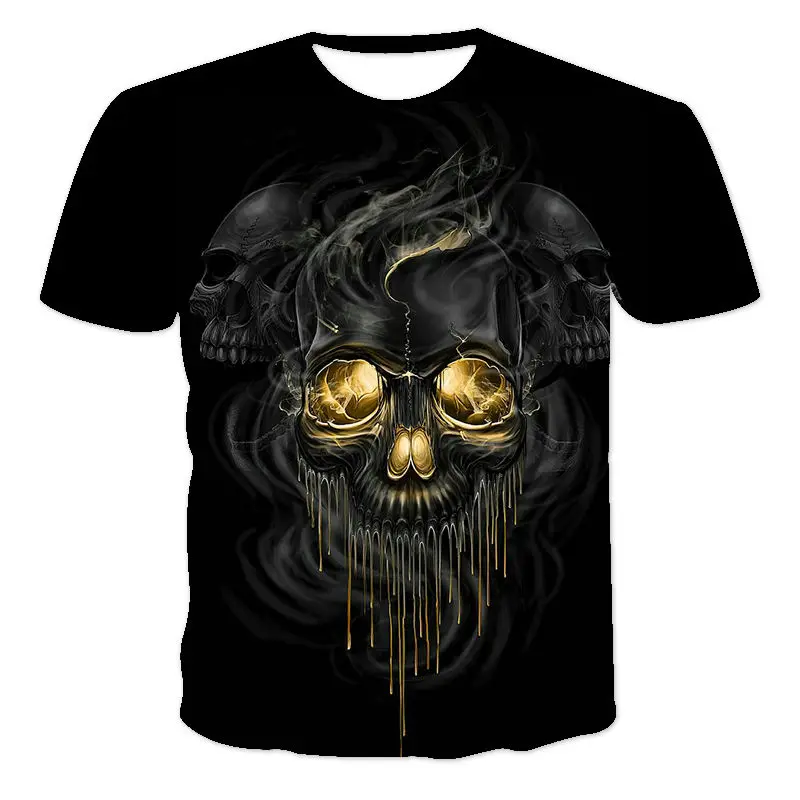 

New Men'S 3d Printing Black Personality Skull Harajuku Summer Popular Oversized T-Shirt Polyester Casual Street Hip-Hop Loose