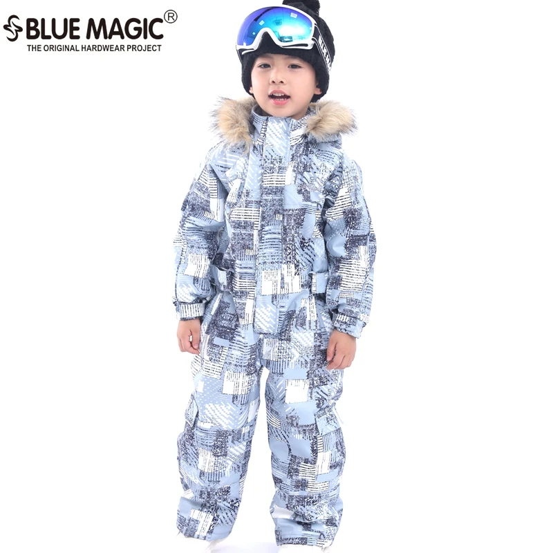 BOYS GREY 19 лыжных костюмов bluemagic для детей, водонепроницаемый комбинезон для прогулок на открытом воздухе для девочек и мальчиков, куртка для сноуборда Водонепроницаемый Лыжный комбинезон-30 градусов - Цвет: BOYS GREY