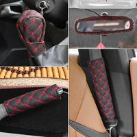 5pcs auto interior faux leather car seat belt shoulder guards handbrake cover gear shift knob rearview mirror cover accessories