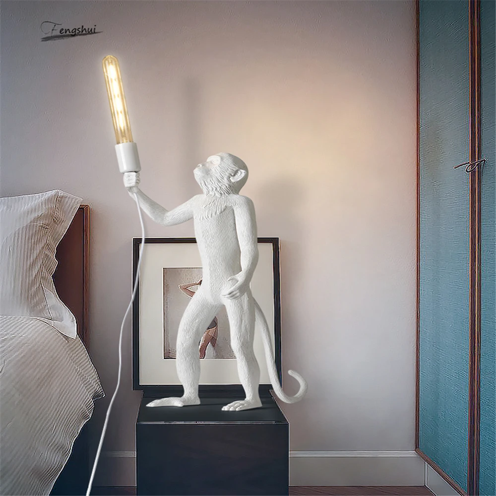 

Retro Resin Gold Black White Monkey Lamp Led Floor Lamp Loft Modern Living Room Bedroom Decoration Lighting E27 Standing Lamp