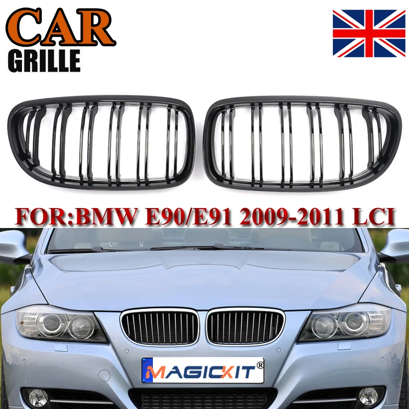 

MagicKit Ship From Germany For BMW 3 Series E90 E91 2009-2011 LCI Gloss Black Dual Slat Front Kidney Grille