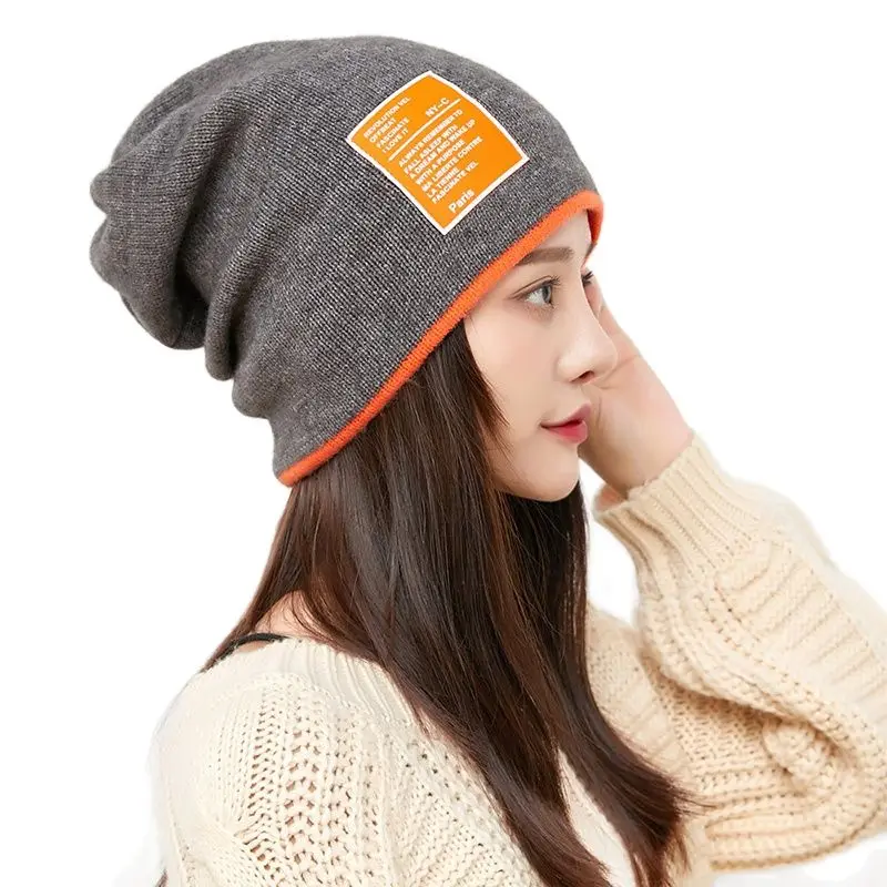 

New Winter Women Woolen Double Layer Warm Color Matching Hats Ladies Fashion Knitted Caps