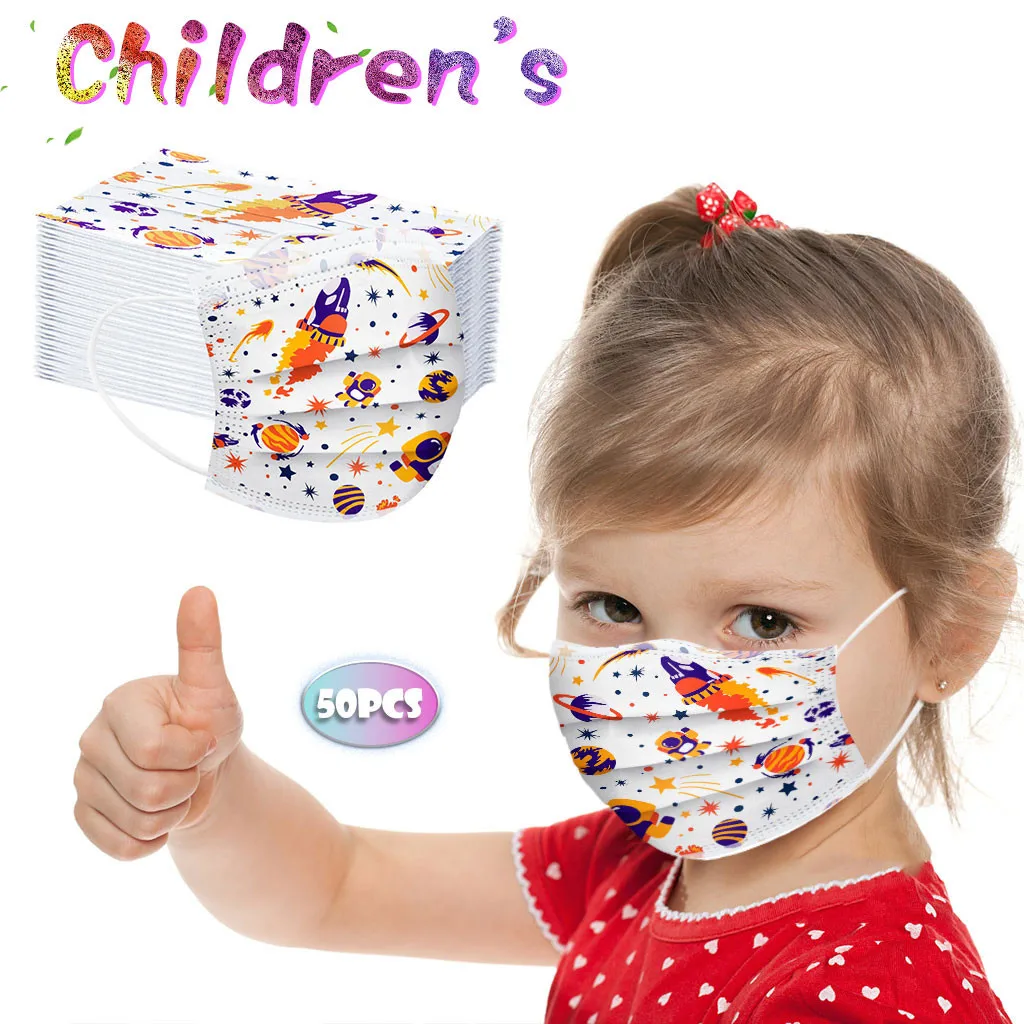 Детская маска одноразовая для лица промышленная 3-слойная с петлями ушей