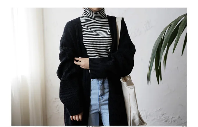 Yocalor Fashion Long Cardigan Women Harajuku Loose Knit Sweater Women Casual Black Oversized Jacket Coat Autumn