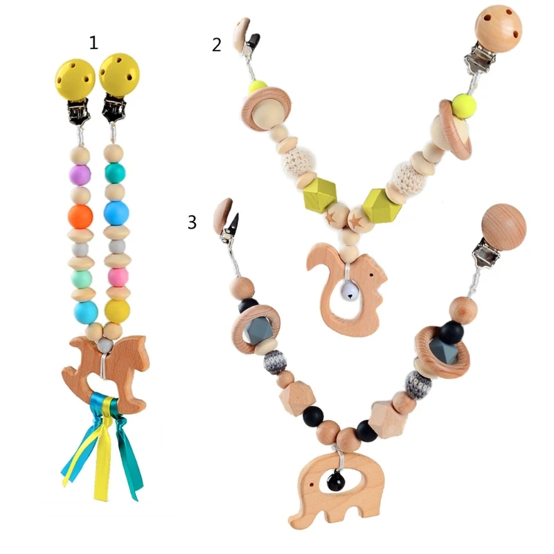 

Baby Teether Stroller Pendant Pacifier Chain Rattle Pram Clip Crochet Beads Wooden Animal Pendant Infants Nursing Teething Toys