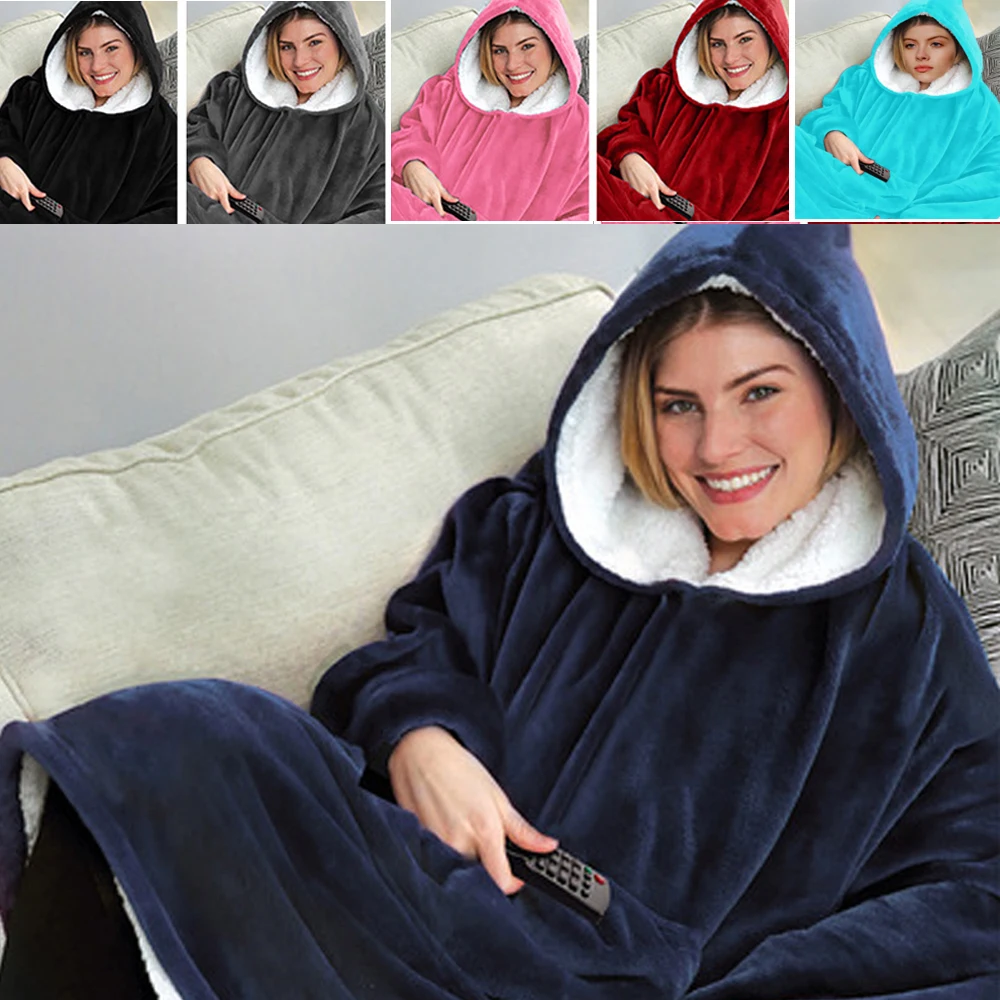 

Winterx Warm Blankets Sherpa Thick Ultra Plush Pocket Hooded Blanket Bathrobe Sofa Sweatshirt Fleece Sleeve Outwears For Adult
