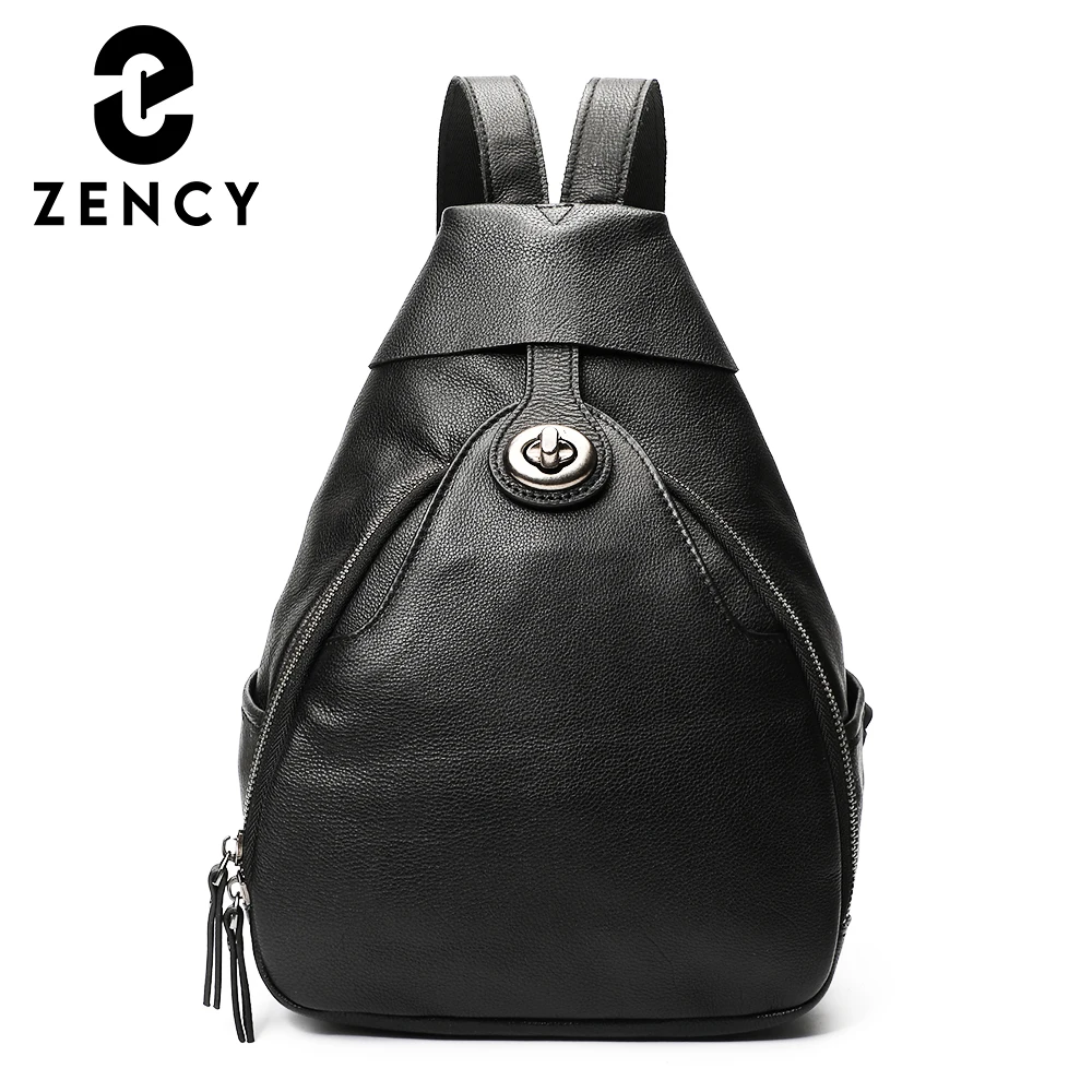 

Zency New Women's Genuine Leather Backpack Shopper High Quality Female Rucksack Daypack Girl Simple Small Casual Satchel Black