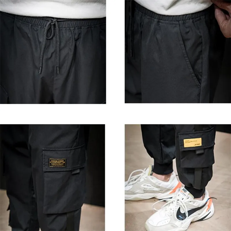 2021 Весна Брюки карго Для мужчин Drawstring хлопка много карманов ночной клуб бар брюки