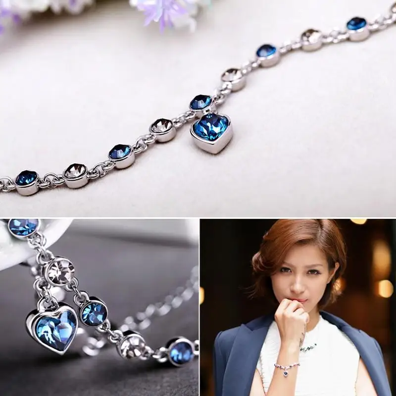 1 Pcs Ocean Heart Bracelet Austrian Crystal Zircon Women's Pendant Jewelry Lady crystal Love Fashion D3V6 | Украшения и