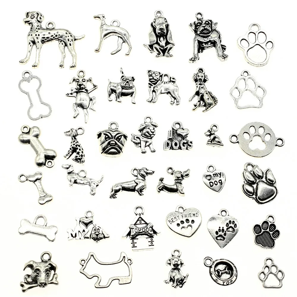 

WYSIWYG 40g Antique Silver Color Zinc Alloy Random Mix Styles Dog Bone Paw Charms DIY Handmade Craft For Jewelry Making