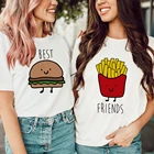 Женские футболки с принтом гамбургера и картофеля фри, летние женские футболки с принтом BFF Best Friend Hamburger Sisters Tumblr, топы Ropa De Mujer
