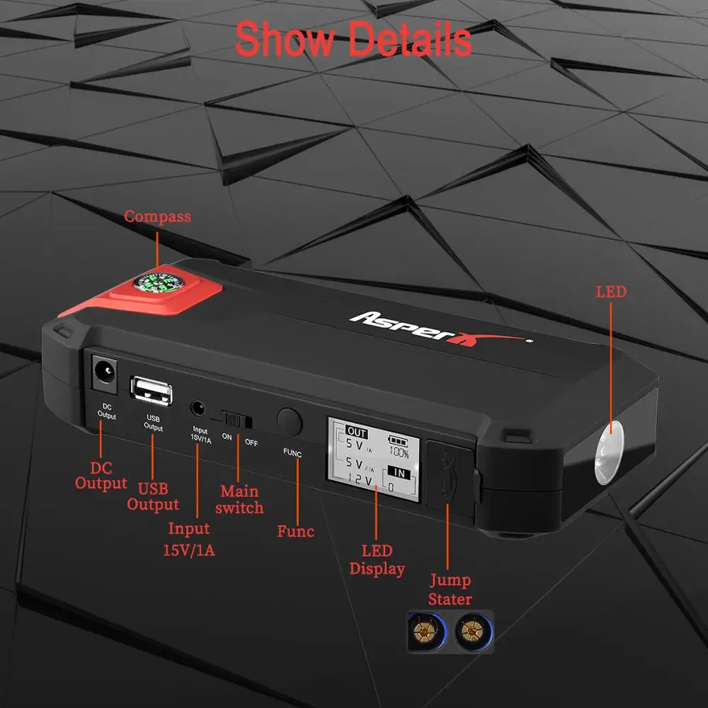 Пусковое устройство AsperX пусковое для автомобиля экстренного запуска