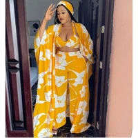 african clothes for women 4 piece sets with bra turbans outfits summer new dashiki print beach sexy african pant suits dress