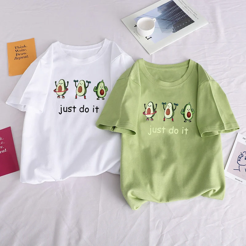 Каваи мультфильм авокадо с коротким рукавом Футболка женская Повседневная