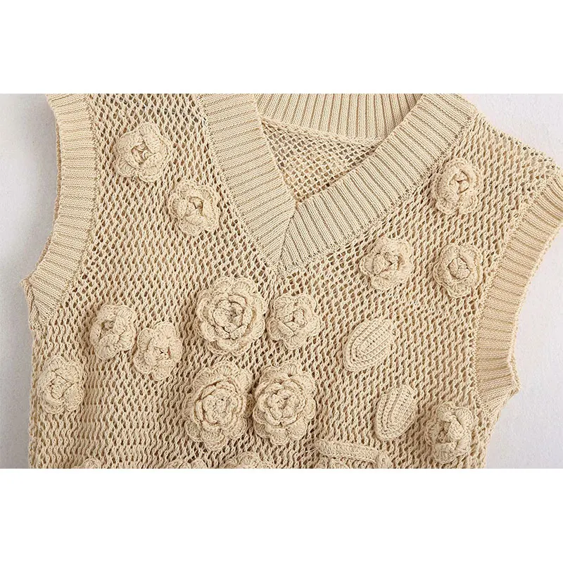 

Nlzgmsj za korea chic women 3D floral twist sweater sleeveless vintage ladies knitted jumper tops