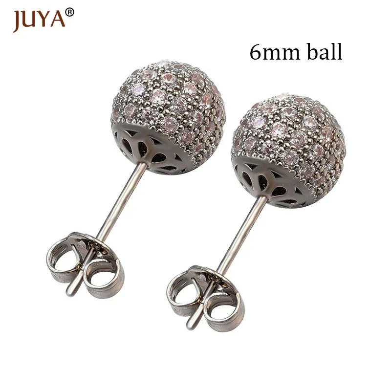 6mm ball black Корейская мода милые круглые серьги-шарики в стиле диско Роскошные циркониевые стразы серьги-гвоздики для женщин девочек рождественские подарки - Окраска металла: 6mm ball black