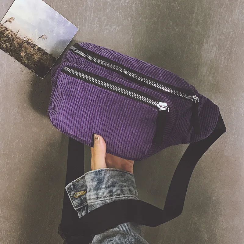 Purple Женская Вельветовая поясная сумка, женская дизайнерская Брезентовая поясная сумка, модная коричневая сумка для денег, телефона, груди, банана, женская сумка на пояс, сумки 118 - Цвет: Purple