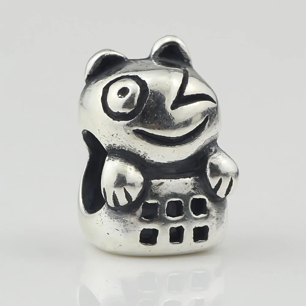 Шарм-бусина из серебра 925 пробы мигающий котенок для европейского браслета