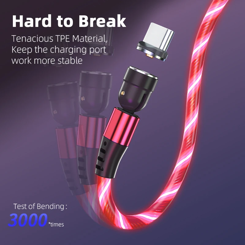 AUFU Glow LED Lighting Magnetic Micro USB Type C Cable Luminous Magnet Cable USB Charger Cable for iPhone 12 11 Huawei Xiaomi