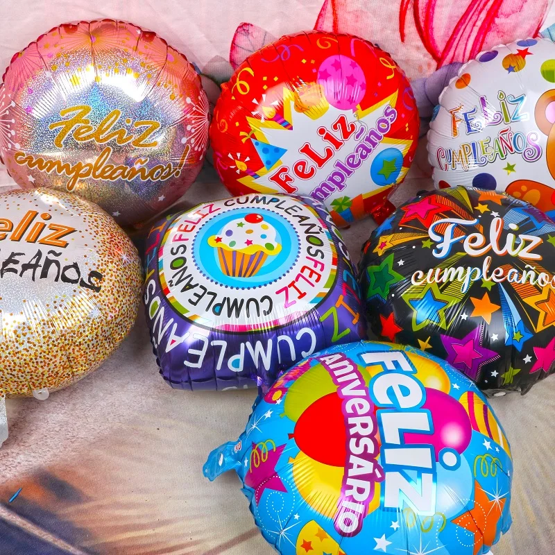 

50pcs 18 inch Laser Feliz Cumpleanos Spanish Happy Birthday Party Mylar Foil Helium Balloons Globos Baloes Supplies Air Balls