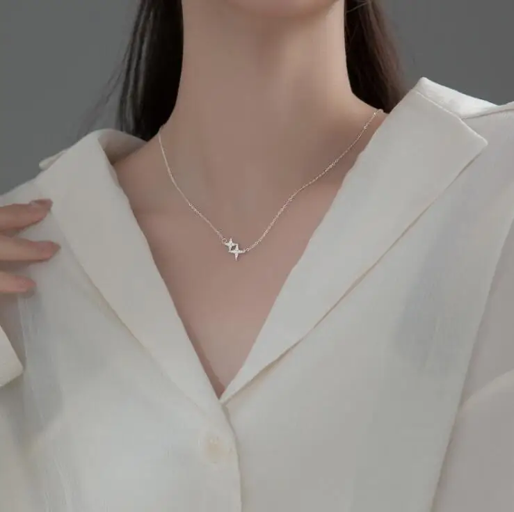 

Ожерелья из серебра 925 пробы с подвесками в виде звезд, ожерелья с кубическим цирконием, модный стиль