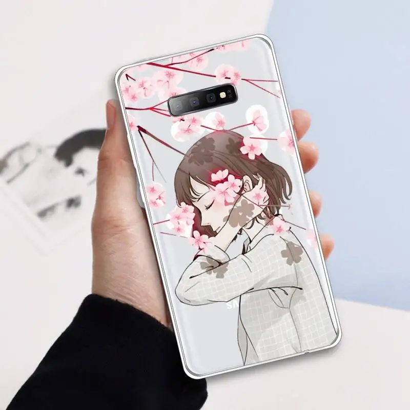 

Cute flower Bumper Girl petals Phone Case Transparent For Samsung Galaxy A71 A21s S8 S9 S10 plus note 20 ultra