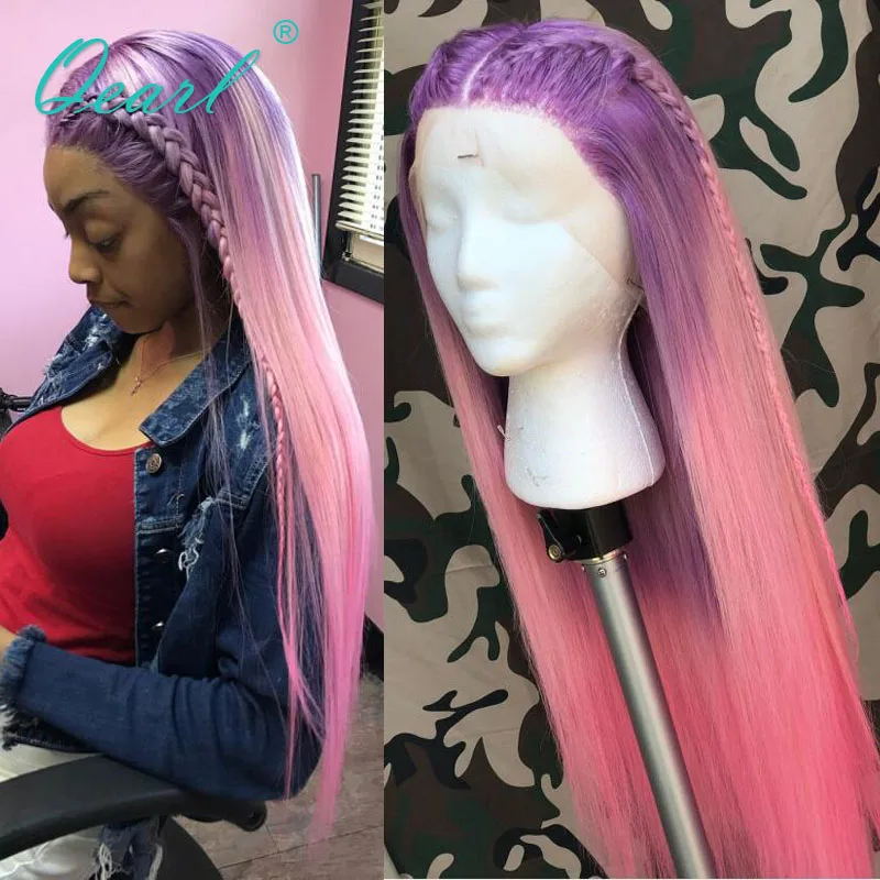 

Bone Straight Human Hair Wig Purple Pink Colored Lace Front Wig 13x4/13x6 Women"s Wig Natural Real Remy Hair 150% Glueless Qearl