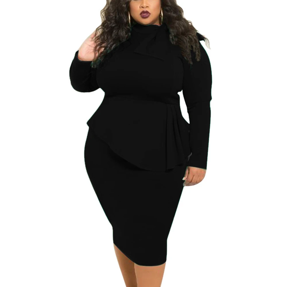 Женское платье большого размера Осень-зима 2017 высокая горловина длинный рукав