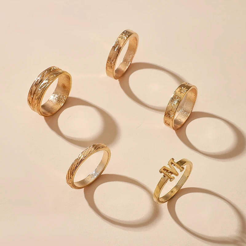 Набор Колец Docona 5 шт. золотистого цвета металлические кольца на пальцы