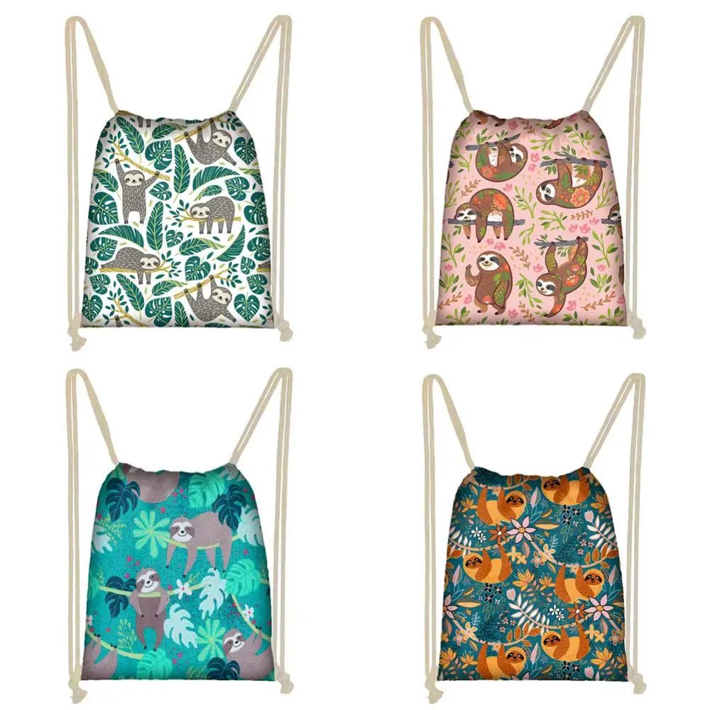 Bolsas para Mulheres Bolsas de Armazenamento Twoheartsgirl Selva Sloth Impressão Drawstring Homens Bonito Estudante Crianças Viagem Softback Pequenos Meninos Meninas
