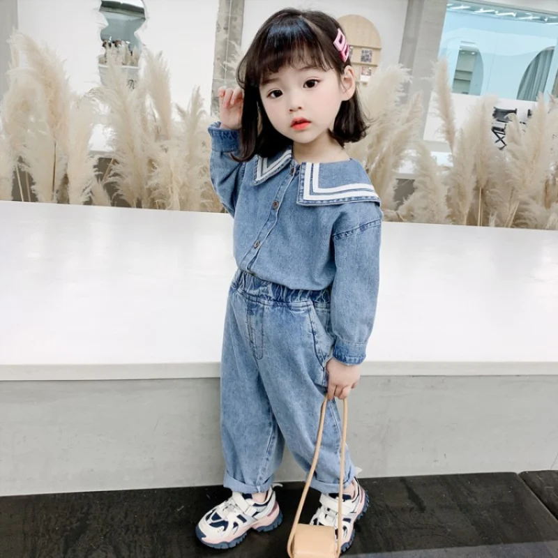 

Blue Jean Spring Summer Children's Clothes Set Baby Girls Coat + Pants 2pcs/Set Kids School Beach Outdoor Teenage Girl Clothing
