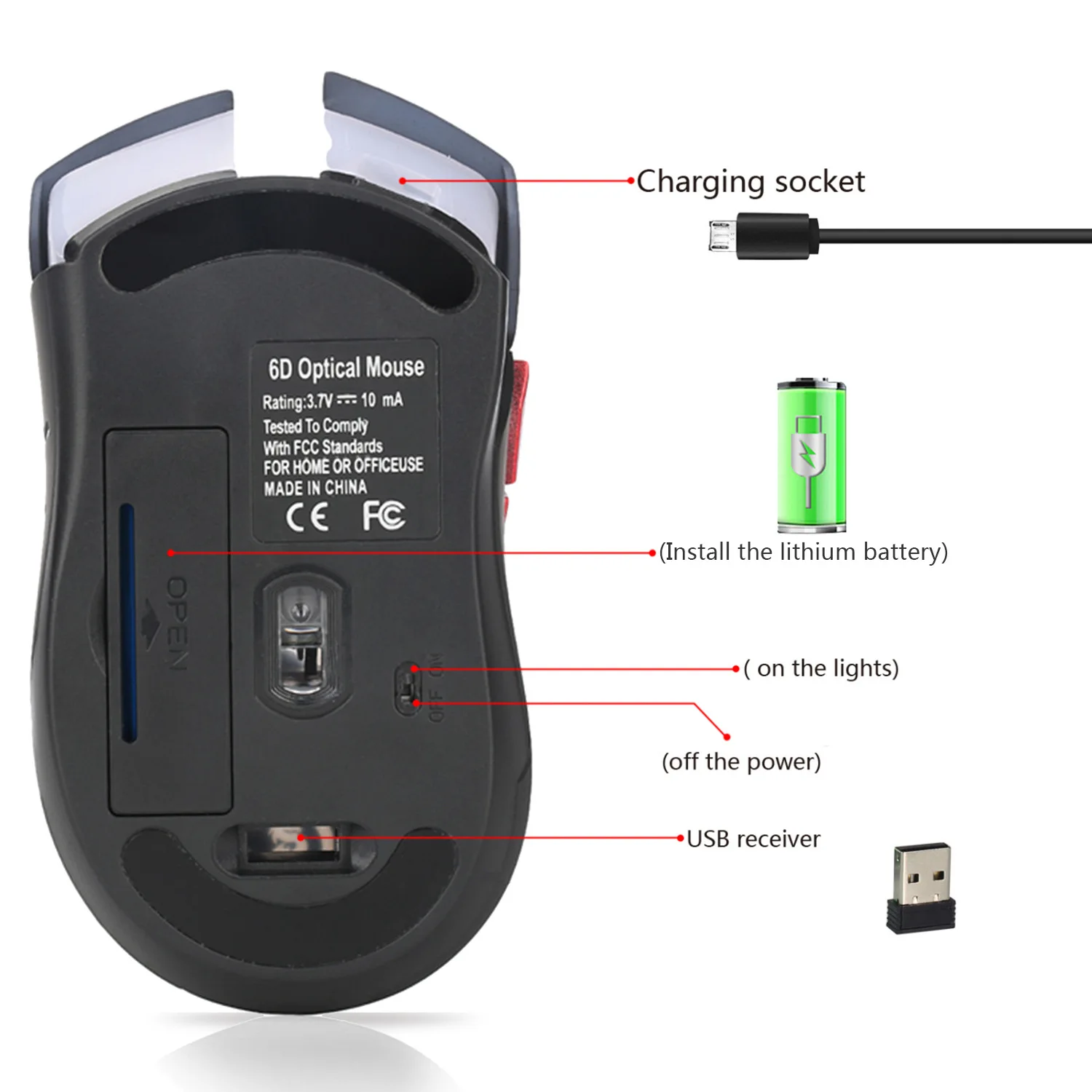 Беспроводная мышь 2 4G USB перезаряжаемая с подсветкой 2400DPI эргономичная оптическая