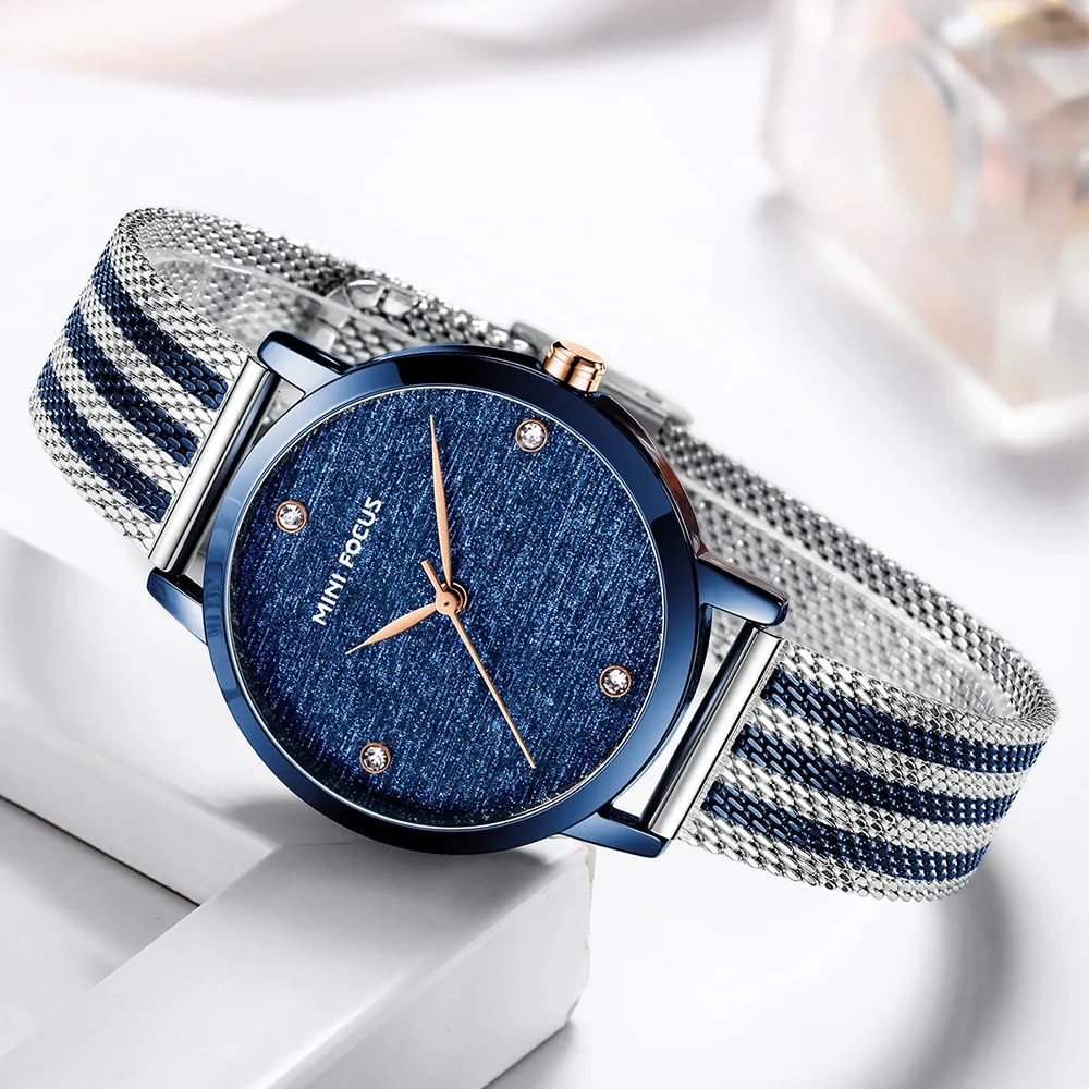 

The Women's Light Luxury Silk Dial Japan Movement Diamond Waterproof Milan Mesh Belt Womens Watches Top Brand Ladies Watch