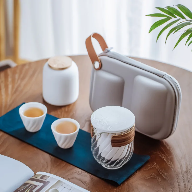 Glass Teaware Ceramic Teapot with One Pot Three Cups Storage Tank Gaiwan Teacup Tea Sets Portable Travel Chinese Drinkware | Дом и сад
