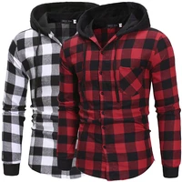 mens shirts autumn fashion casual plaid shirts long sleeve cotton high quality pullover hooded shirt winter mens top blouse