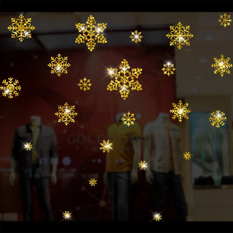 Золотой стикер снежинки окна со сноубордом Стекло наклейка сверкающая Золотая