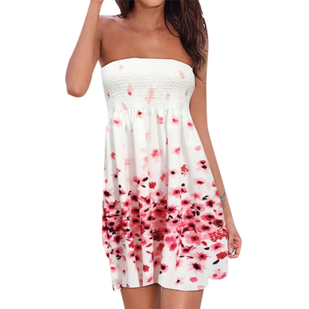

Women's Casual Dresses Sexy Sweet Sleeveless Tube Top Butterfly Flowers Print Dress Summer Femme Beach Sundress Holiday Wear