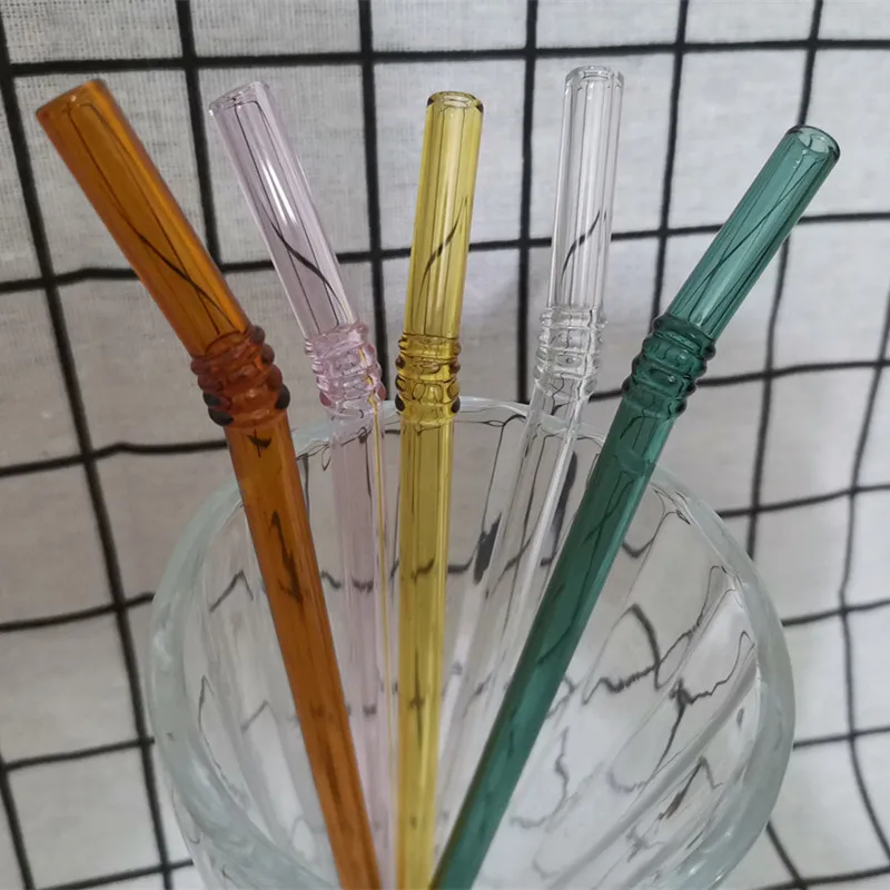 Стекло соломинкой многоразовые 5 шт./компл. Colorled Стекло соломы Чай молоко сок соломенная шляпа с мешок коробка изогнутые Стекло набор соломинок