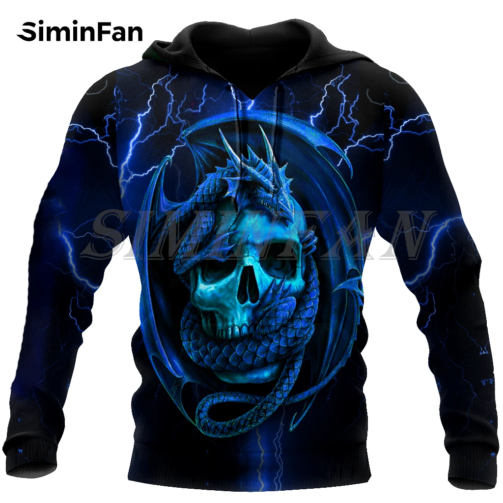 Мужские толстовки с рисунком черепа и дракона пуловер в стиле Харадзюку унисекс