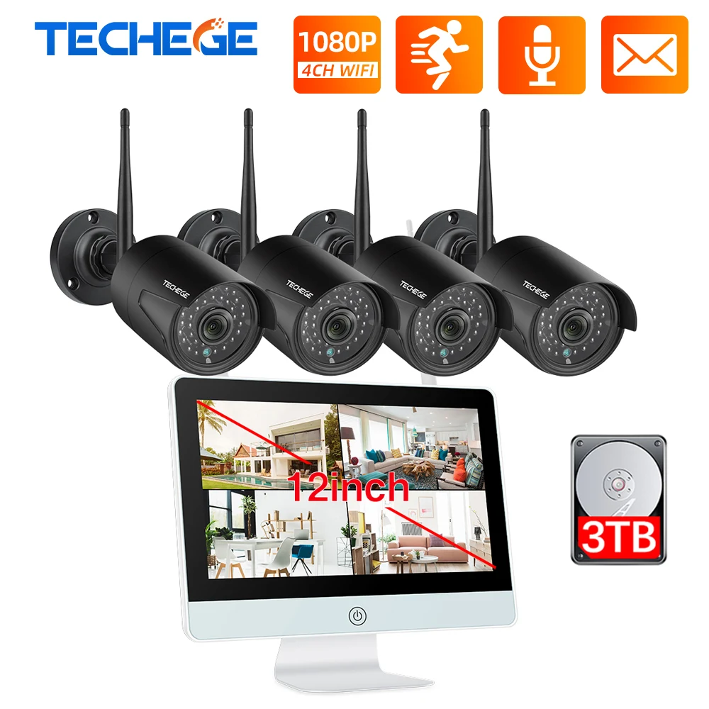 Комплект беспроводного видеорегистратора Techege 8 каналов 1080P ЖК монитор 12 дюймов 2